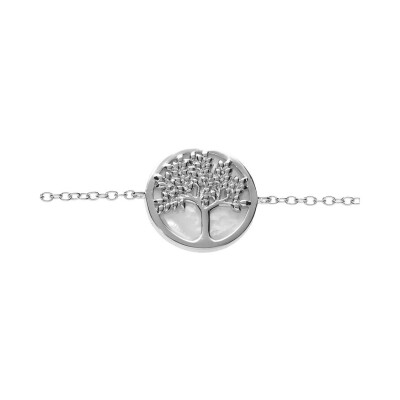 Bracelet Arbre de vie en argent rhodié et nacre blanche