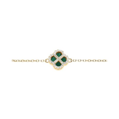 Bracelet en argent doré, malachite et oxydes de zirconium