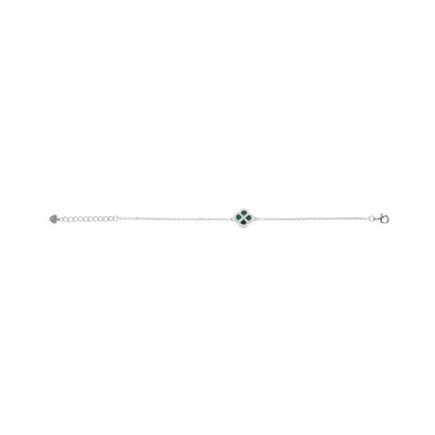 Bracelet trèfle en argent rhodié, malachite et oxydes de zirconium