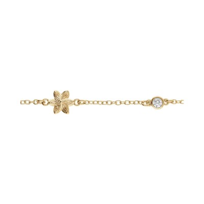 Bracelet argent doré fleur 1 oxyde blanc serti 16+3cm