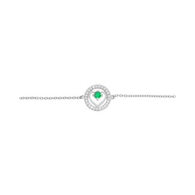 Bracelet cœur en argent rhodié, émeraude et topaze blanche