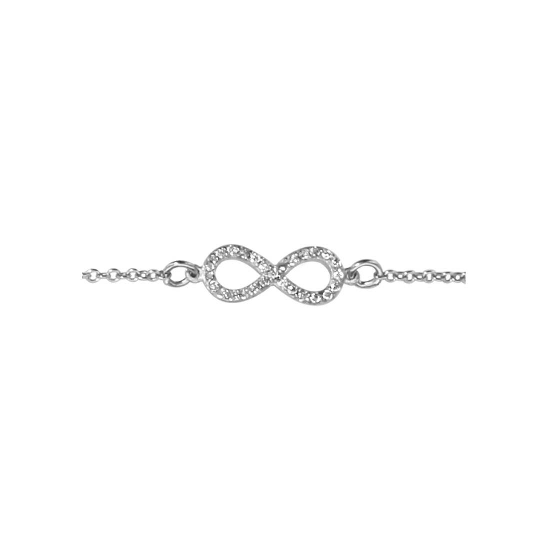 Bracelet infini en argent rhodié et pierres blanches