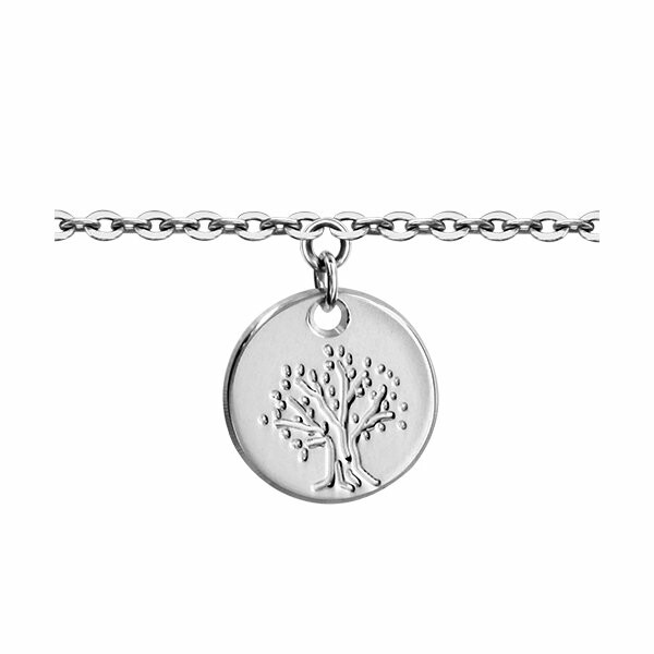 Bracelet argent rhodié petit galet 11mm arbre de vie 14+2cm