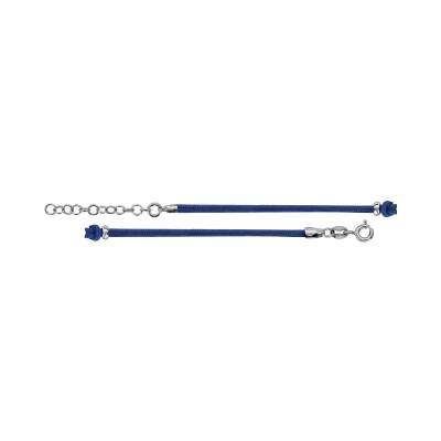 Cordon bleu marine en argent rhodié et textile