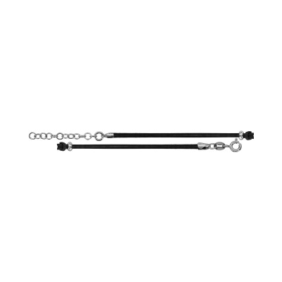Cordon noir en argent rhodié et textile