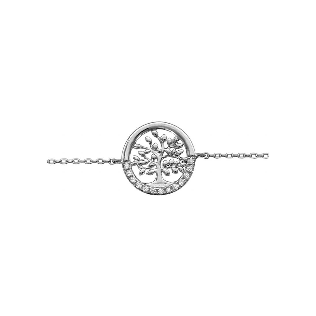 Bracelet argent rhodié arbre de vie oxydes blancs sertis 16+3cm