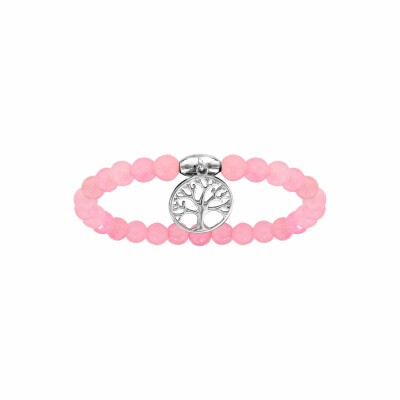 Bracelet argent rhodié extensible pierres naturelles agate rose arbre de vie