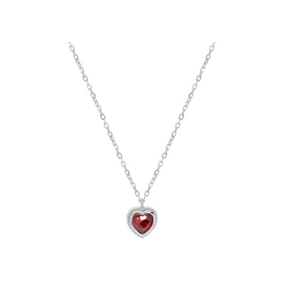 Collier cœur en argent rhodié, grenat et oxydes de zirconium