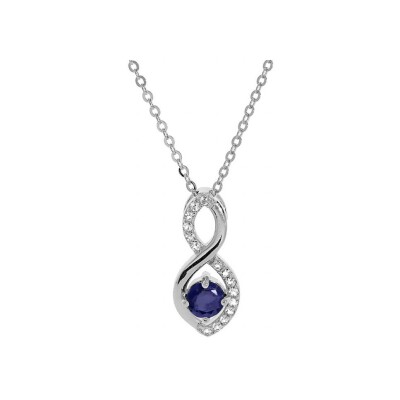 Collier argent rhodié pendentif infini oxydes bleus et blancs sertis 40+5cm