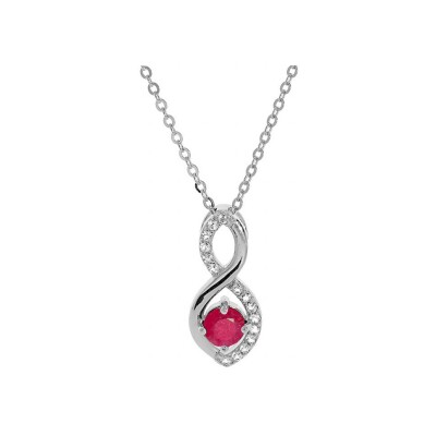 Collier argent rhodié pendentif infini oxydes rouges et blancs sertis 40+5cm