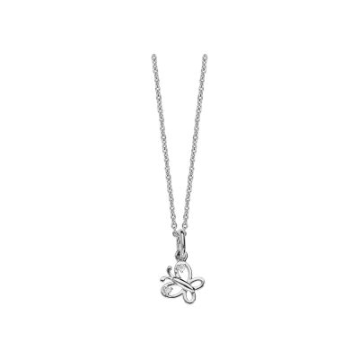 Collier argent rhodié pendentif papillon ajouré oxydes blancs