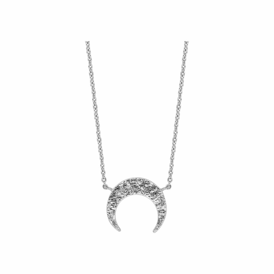 Collier argent rhodié croissant de lune martelée 40+4cm