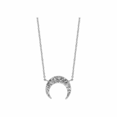 Collier argent rhodié croissant de lune martelée 40+4cm