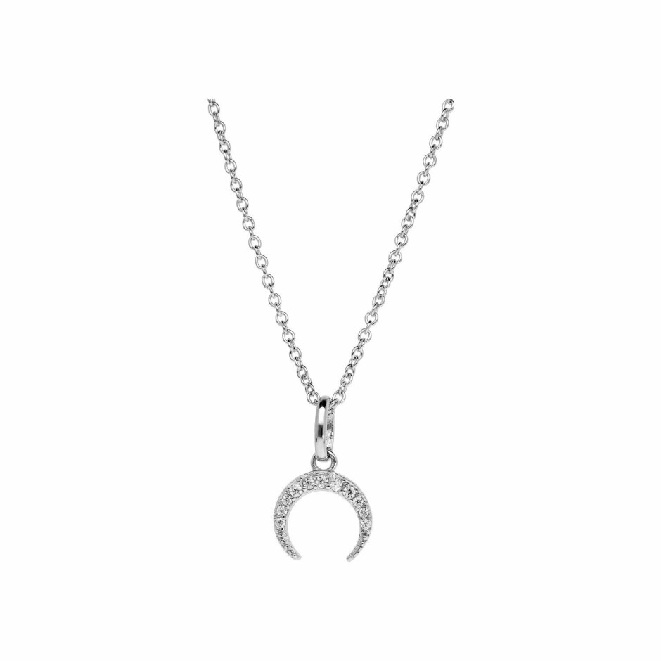 Collier argent rhodié pendentif demi lune oxydes blancs sertis 40+4cm