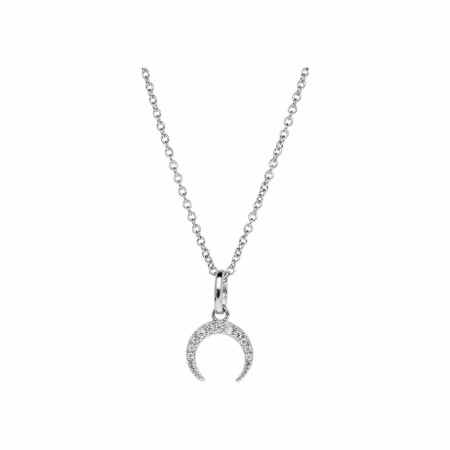 Collier argent rhodié pendentif demi lune oxydes blancs sertis 40+4cm