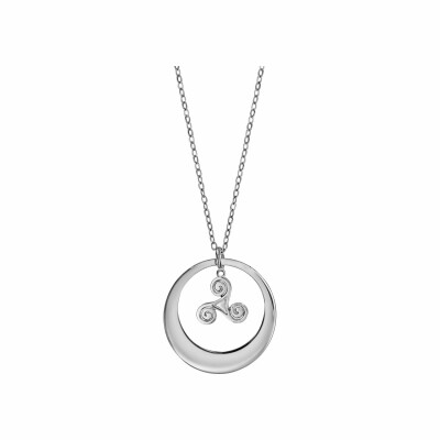 Collier argent rhodié rondelle avec triskel 40+5cm