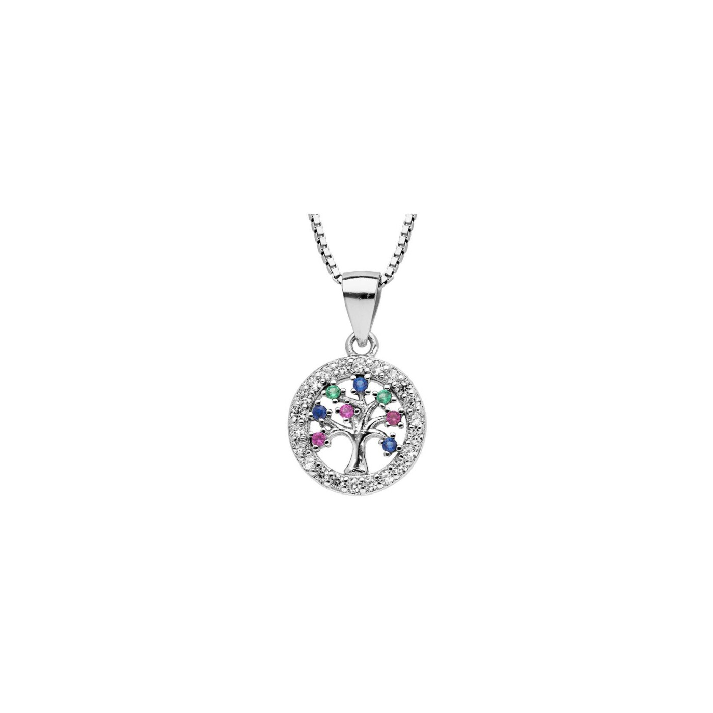 Collier arbre de vie en argent rhodié et oxydes de zirconium