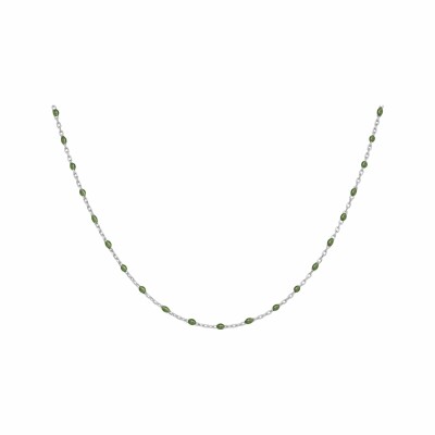 Collier en argent rhodié olives résine verte 40+5cm