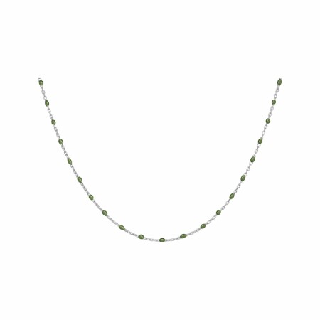 Collier en argent rhodié olives résine verte 40+5cm