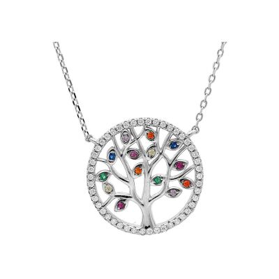 Collier Arbre de vie en argent rhodié et oxydes de zirconium