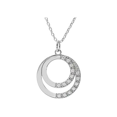 Collier argent platiné double cercle a graver avec oxydes blancs sertis 42+3cm