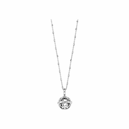 Collier argent rhodié bola de grossesse 14mm motifs ajourés anges tu es mon ange 90+10cm