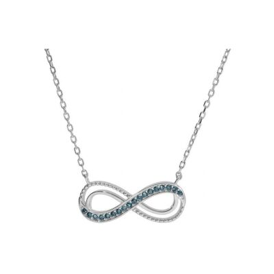 Collier argent rhodié motif infini ajouré avec oxydes bleu clair sertis 40+5cm