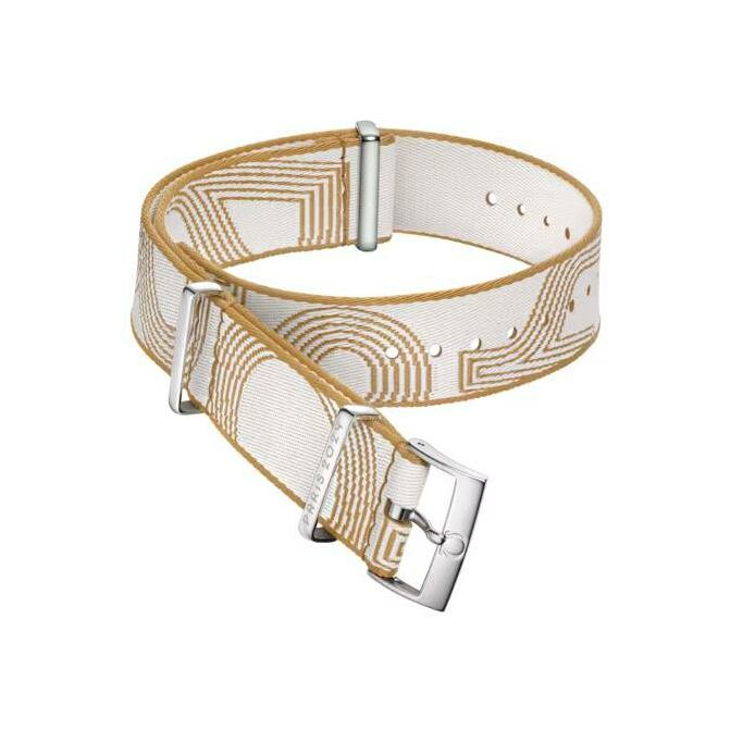 Bracelet de montre OMEGA en polyamide blanc et jaune, 19-20mm