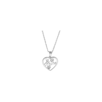 Collier cœur je t'aime en argent rhodié