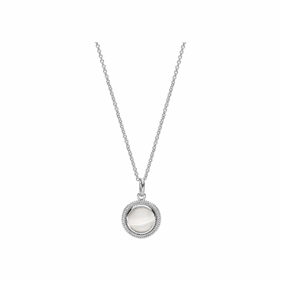 Collier argent rhodié avec pendentif nacre blanche véritable 40+4cm