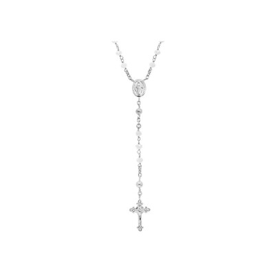 Collier argent rhodié Chapelet verre facete blanc 50+5cm