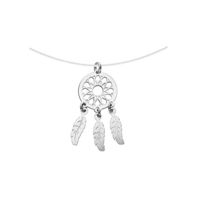 Collier argent rhodié fil nylon attrape rêve grand modèle 40cm