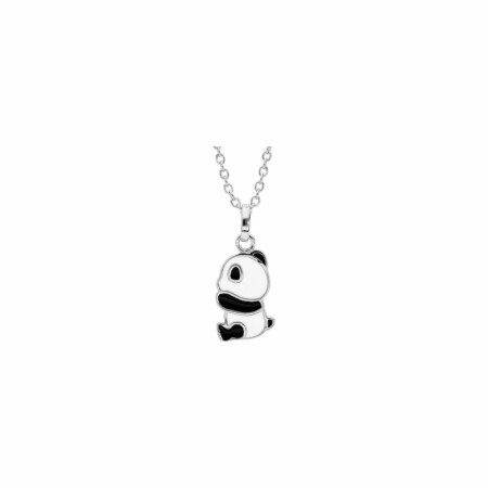 Collier panda en argent rhodié et résine noir et blanche