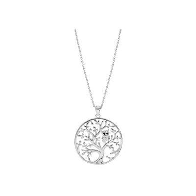 Collier arbre de vie avec hibou en argent rhodié