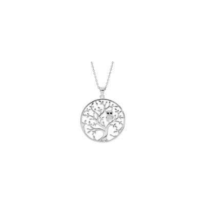 Collier arbre de vie avec hibou en argent rhodié