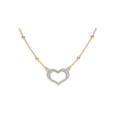 Collier argent doré chaîne boules avec coeur givré 42+3cm