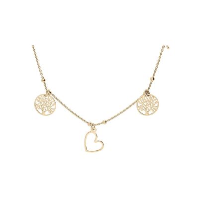 Collier pampilles cœurs et arbre de vie en argent doré