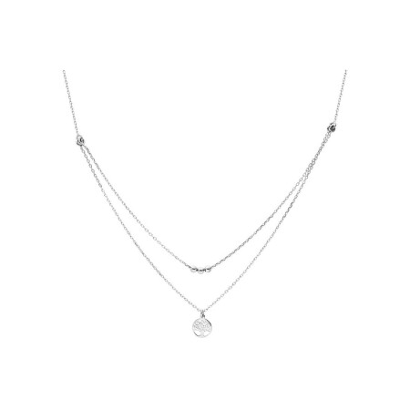 Collier double chaînes arbre de vie et boules en argent rhodié