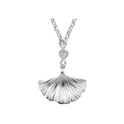 Collier argent rhodié pendentif éventail 38+5cm