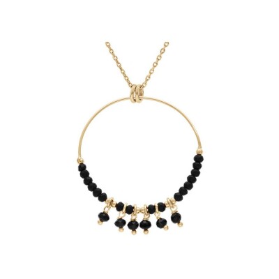 Collier argent et dorure jaune 35mm boules lisses noires pampilles noires facetées 40+4cm