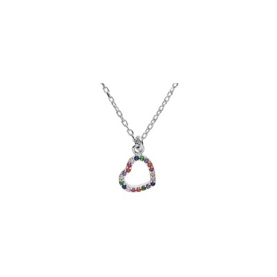 Collier coeur empierré en argent rhodié et pierres de couleurs
