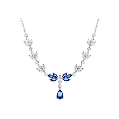Collier argent rhodié oxydes bleu et blanc 42+3cm