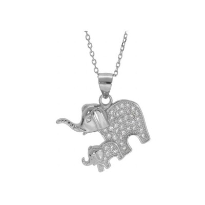 Collier argent rhodié éléphants oxydes blancs 38+4cm