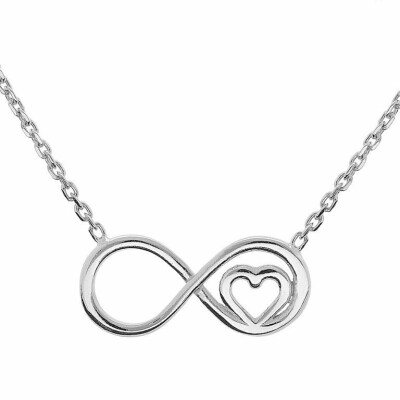 Collier en argent rhodié, 3 motifs formes infini et cœur, 45cm