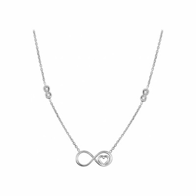 Collier en argent rhodié, 3 motifs formes infini et cœur, 45cm