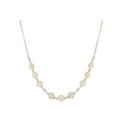 Collier Arbre de vie en argent doré et perles d'imitation blanches