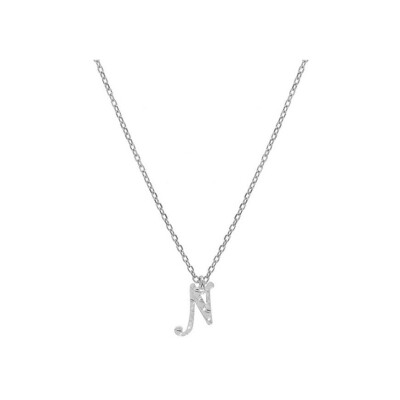 Collier lettre anglaise N diamantée en argent rhodié