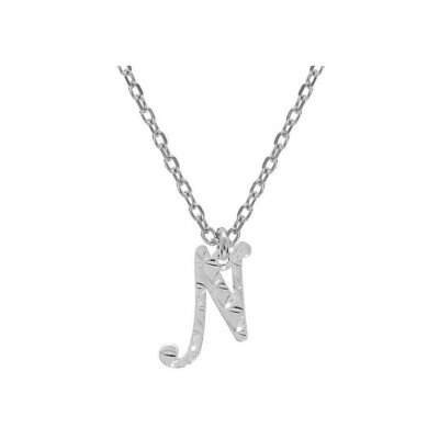 Collier lettre anglaise N diamantée en argent rhodié