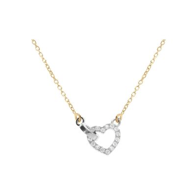 Collier cœur et cercle entrelacé en argent doré et oxydes de zirconium