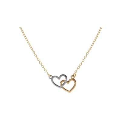 Collier 2 cœurs en argent rhodié et argent doré